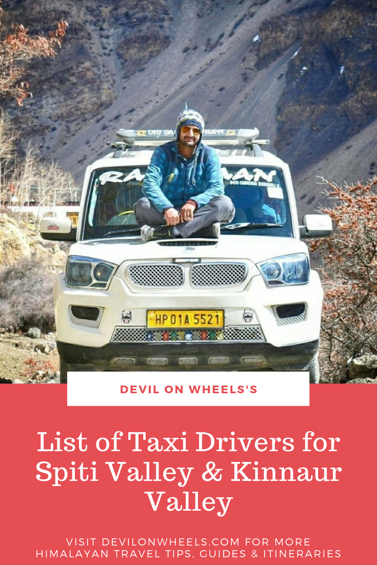 List of Taxi Drivers for Spiti Valley or Kinnaur Valley