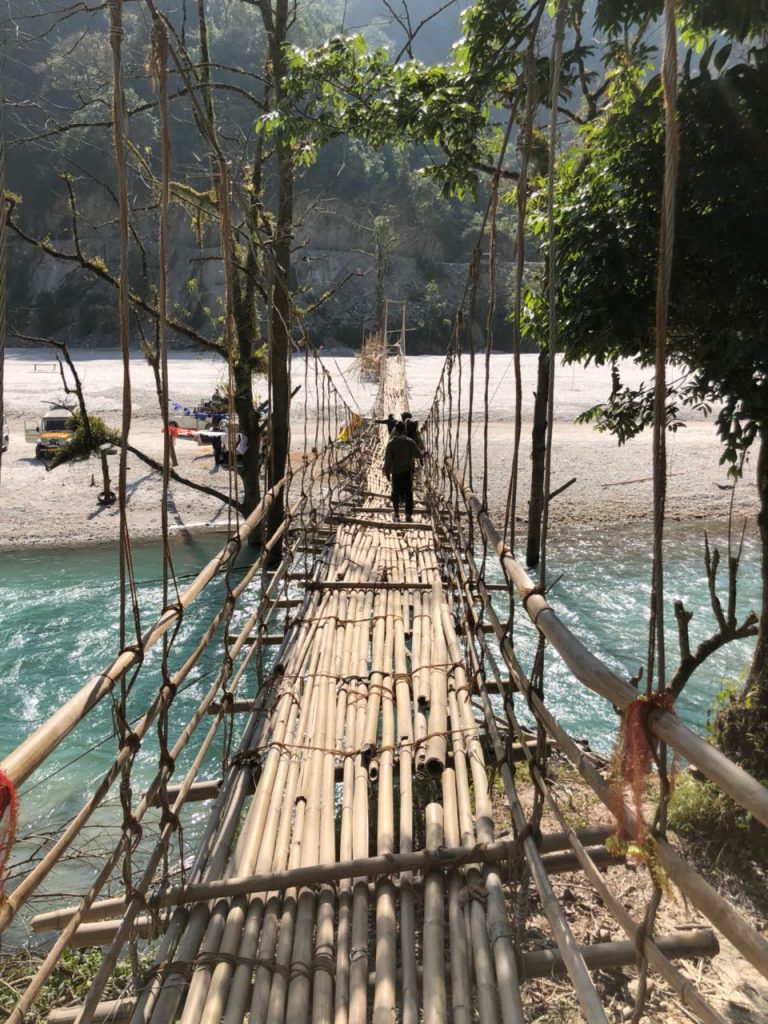  The makeshift bamboo bridge: the only way to Tingvong from Passingdong in Dzongu