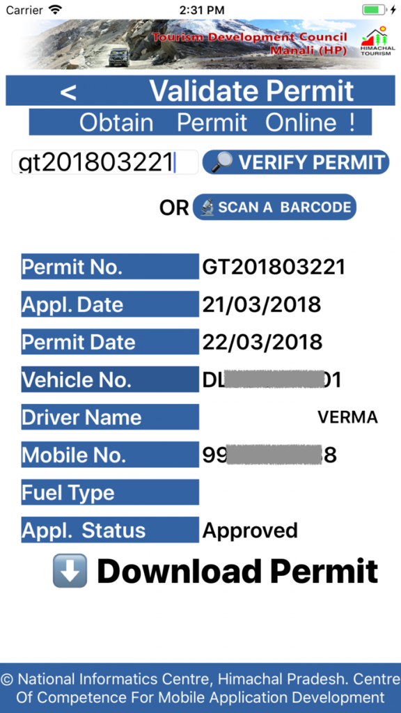 Rohtang Pass Permit Mobile App