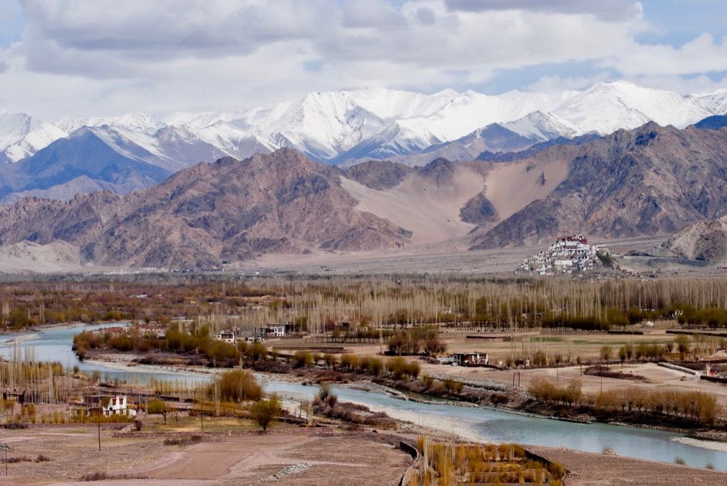 View of Thiksey Monastery from Stakna Monastery in Ladakh