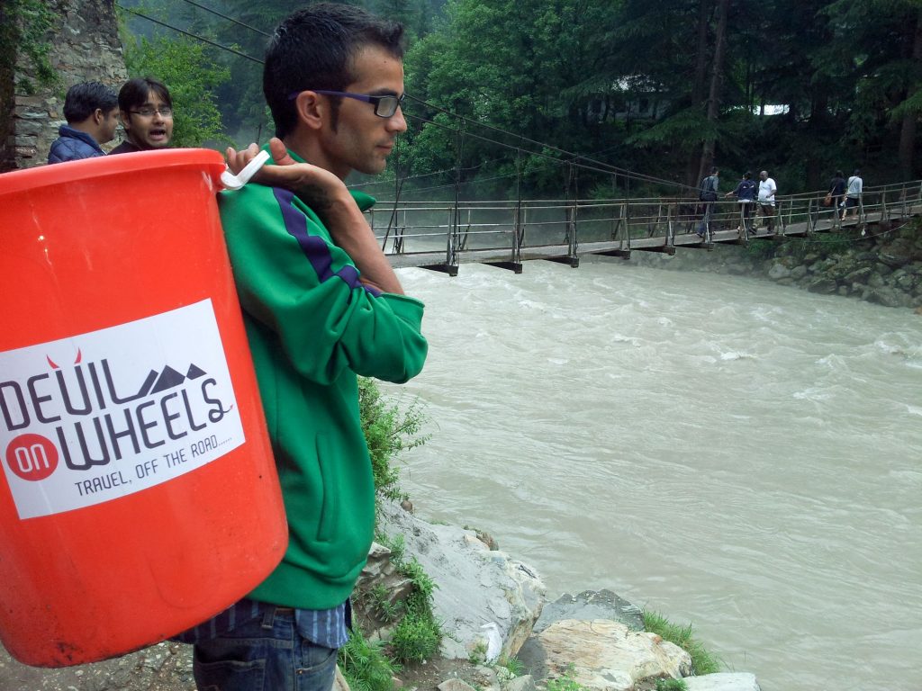 A moment from Devil On Wheels Clean-up drive in Kasol