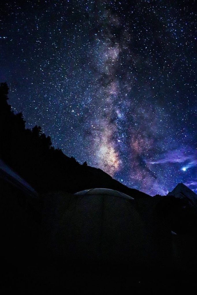 Night views when camping in Miyar Valley
