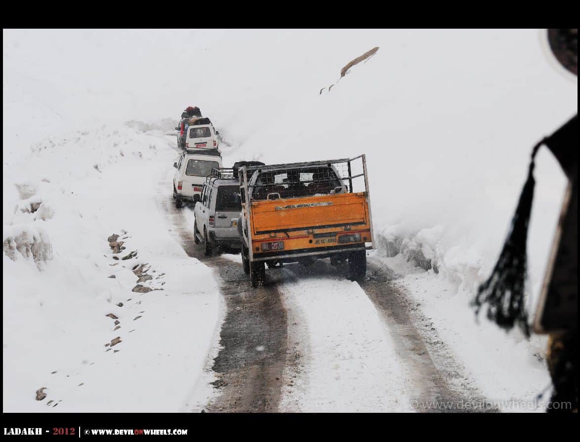Traffic at Khardung La on a Winter Trip to Ladakh