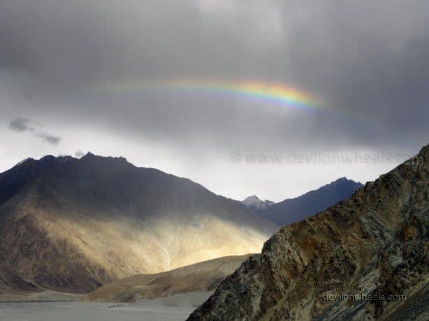 Rainbow on the road to Nubra Valley from Khardung La in Leh - Ladakh